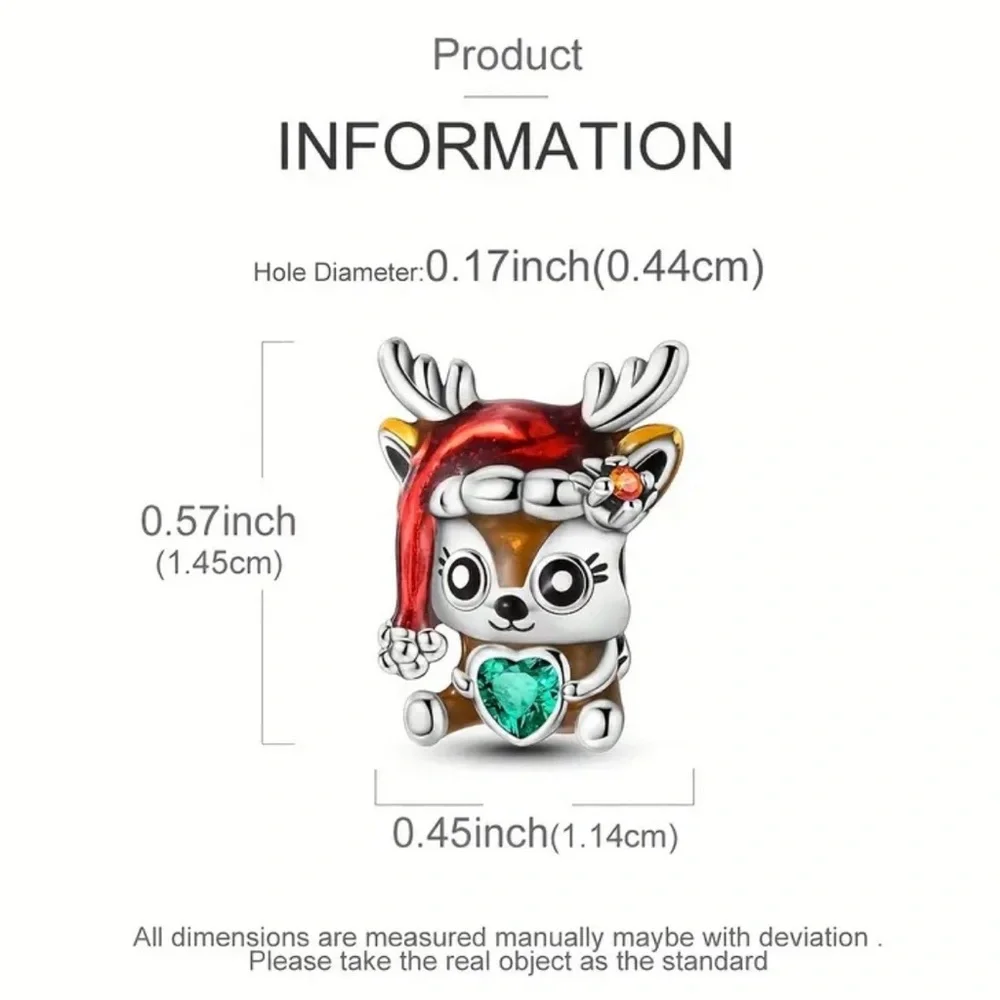 Festive Reindeer Charm with Red Hat and Green Heart - Picture 2 of 7